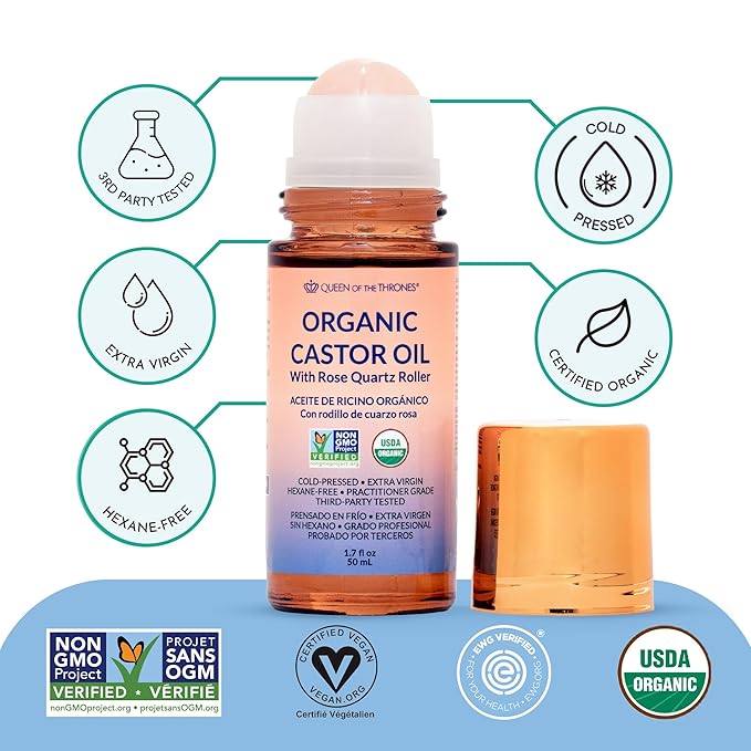 Organic Golden Castor Oil Roll-On with Rose Quartz
