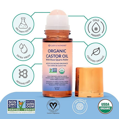 Organic Golden Castor Oil Roll-On with Rose Quartz