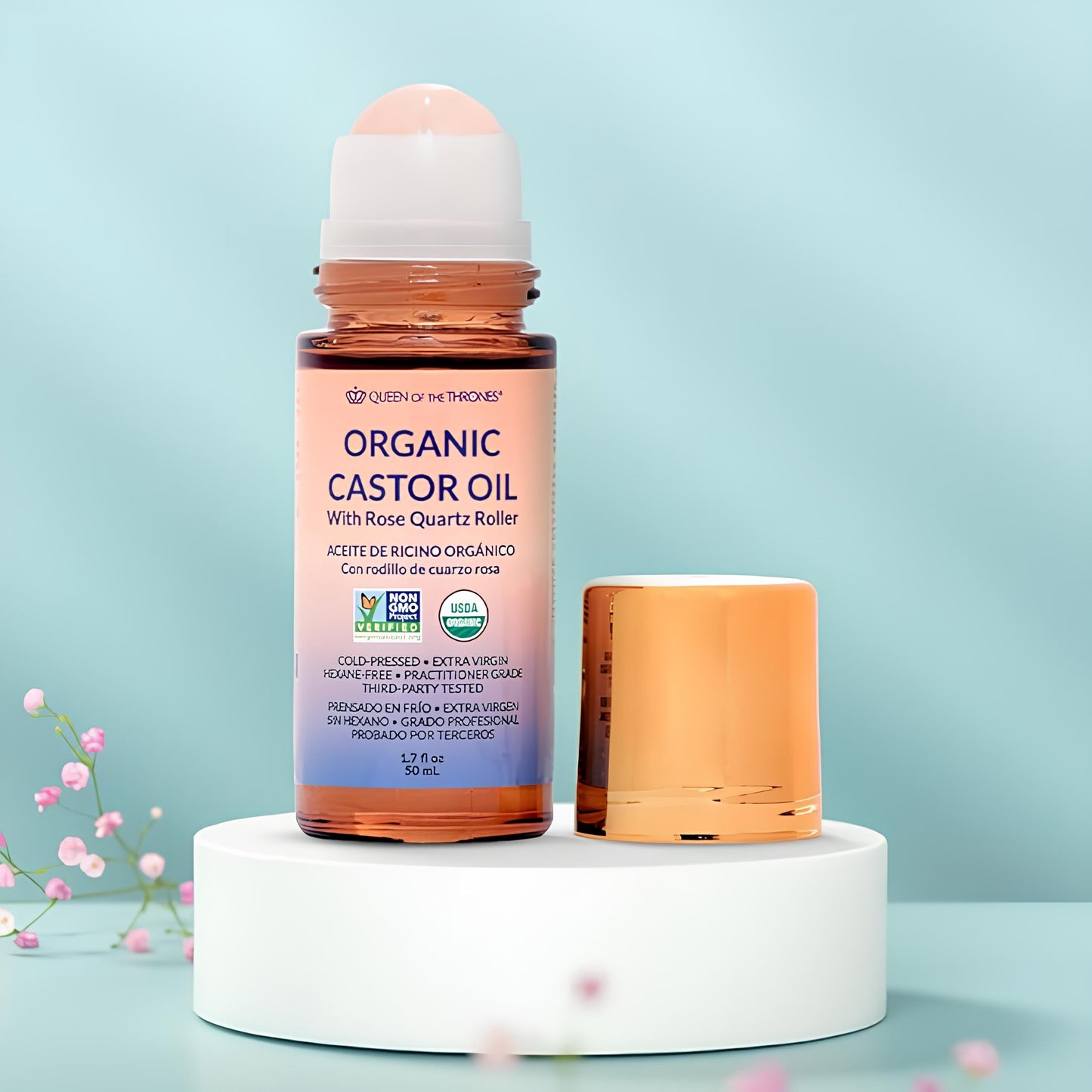 Organic Golden Castor Oil Roll-On with Rose Quartz